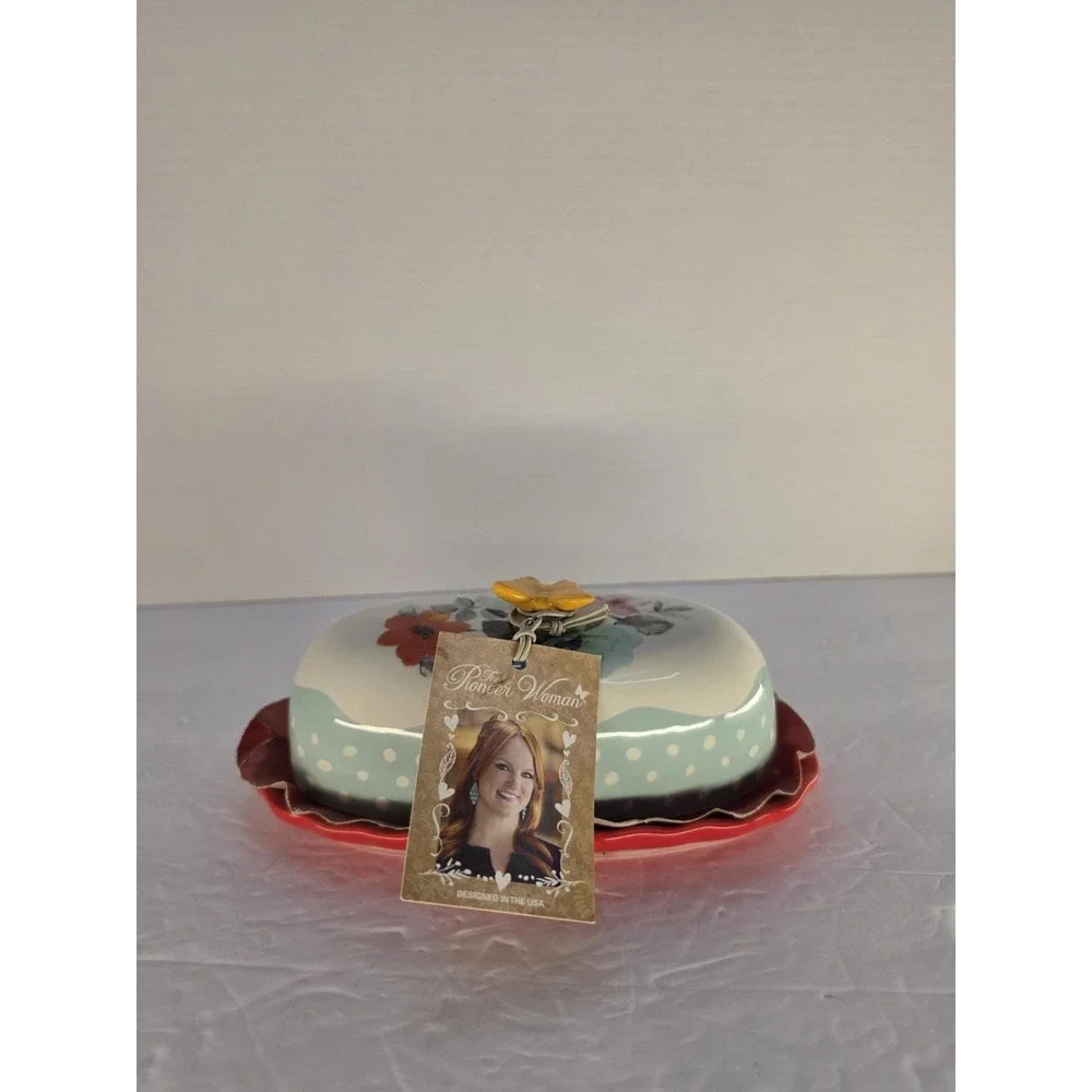 Pioneer Woman Flea Market Butter Dish Floral Butterfly Stoneware ..